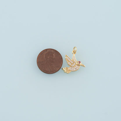 18K Gold Filled Bird Pendant,CZ Micro Pave Birds Charm Bracelet Necklace for DIY Jewelry Making Supply