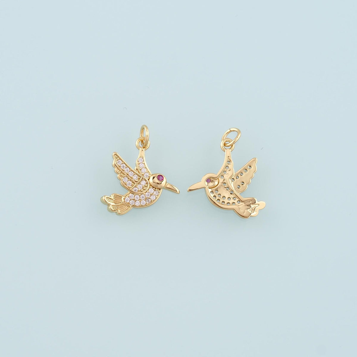 18K Gold Filled Bird Pendant,CZ Micro Pave Birds Charm Bracelet Necklace for DIY Jewelry Making Supply