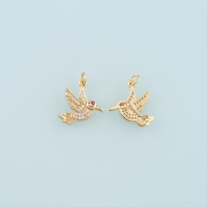 18K Gold Filled Bird Pendant,CZ Micro Pave Birds Charm Bracelet Necklace for DIY Jewelry Making Supply