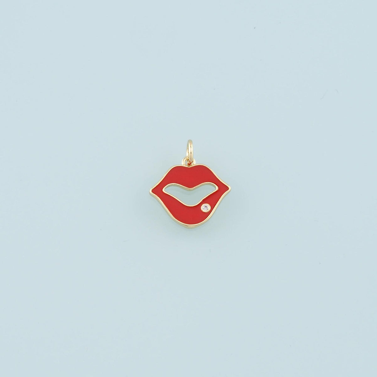 18K Gold Filled Lips Pendant,Enamel Lips Charm Bracelet Necklace for DIY Jewelry Making Supply