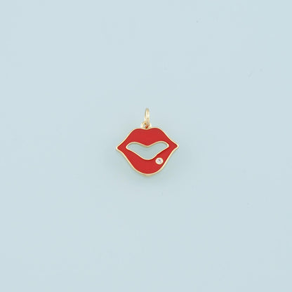 18K Gold Filled Lips Pendant,Enamel Lips Charm Bracelet Necklace for DIY Jewelry Making Supply