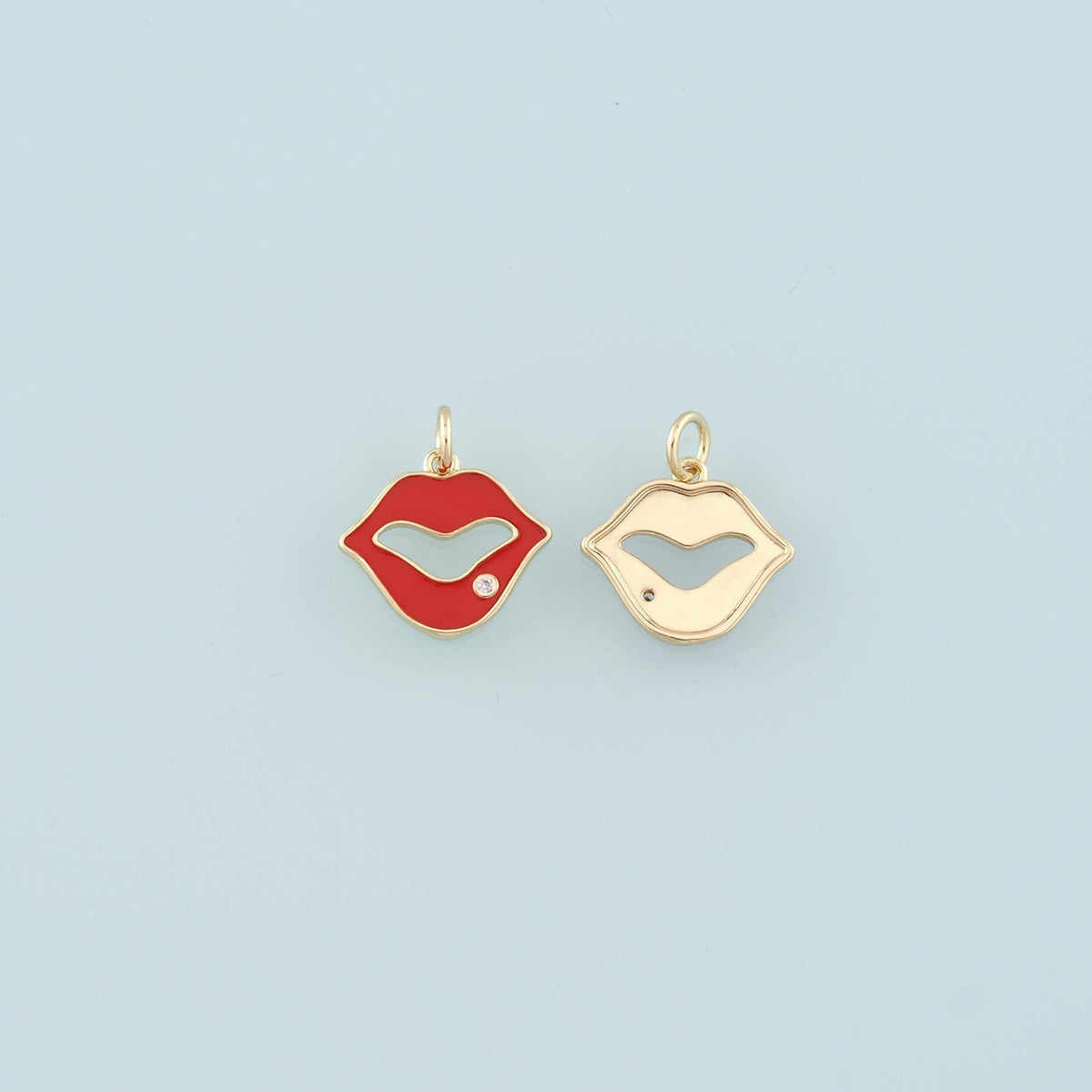 18K Gold Filled Lips Pendant,Enamel Lips Charm Bracelet Necklace for DIY Jewelry Making Supply