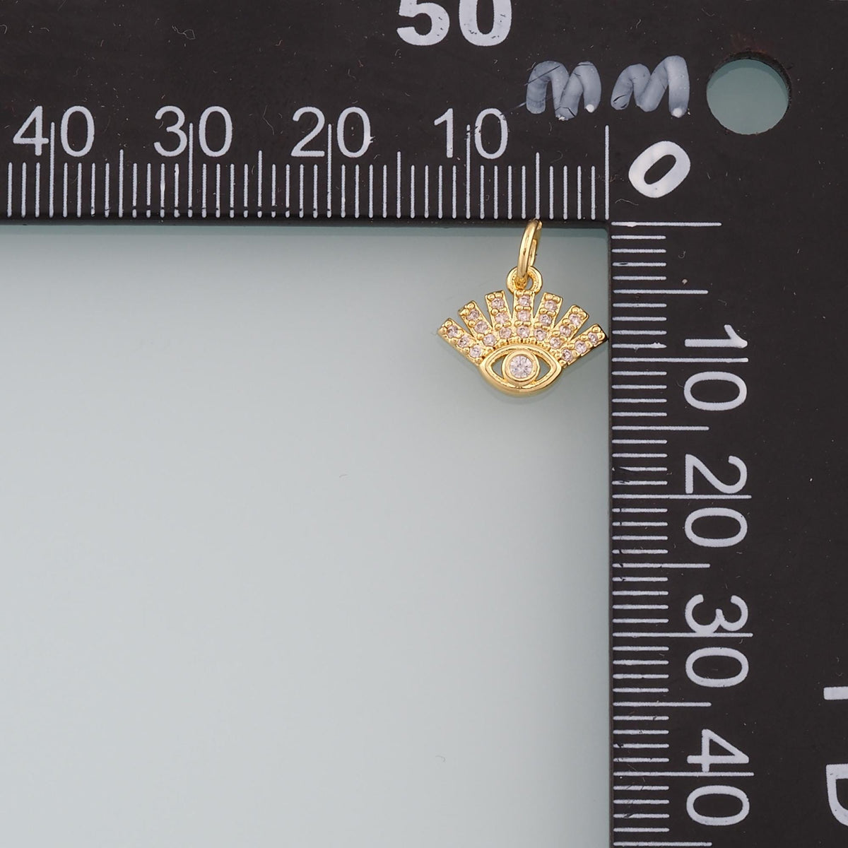 Gold Eye Charm,18K Gold Filled Evil Eye Pendant,CZ Micro Pave Eyelash Charm Bracelet Necklace for DIY Jewelry Making Supply