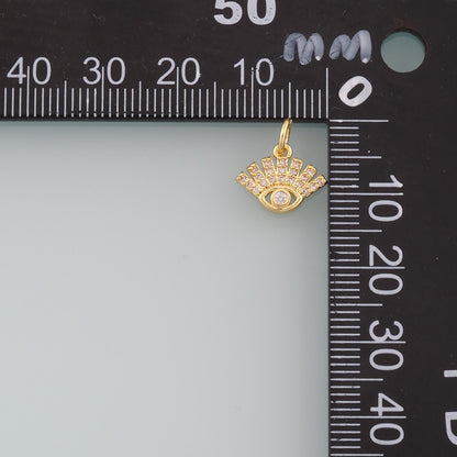 Gold Eye Charm,18K Gold Filled Evil Eye Pendant,CZ Micro Pave Eyelash Charm Bracelet Necklace for DIY Jewelry Making Supply