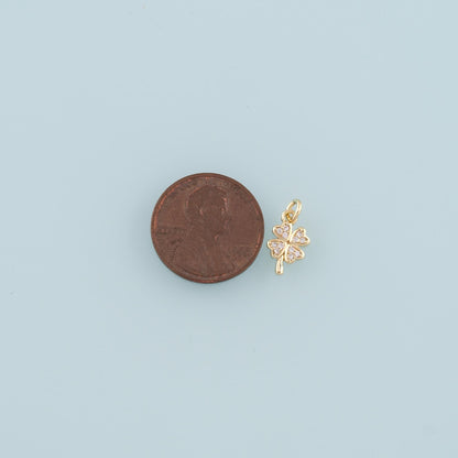18K Gold Filled Four Leaf Clover Pendant,CZ Micro Pave Tiny Lucky Charm Bracelet Necklace for DIY Jewelry Making Supply