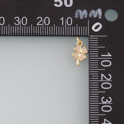 18K Gold Filled Four Leaf Clover Pendant,CZ Micro Pave Tiny Lucky Charm Bracelet Necklace for DIY Jewelry Making Supply