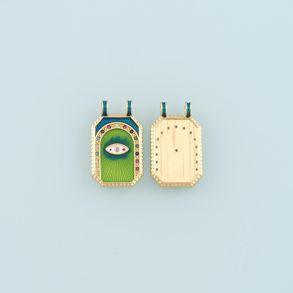 Gold Eye Charm,18K Gold Filled Rectangle Evil Eye Pendant,Enamel Evil Eye Charm Bracelet Necklace for DIY Jewelry Making Supp