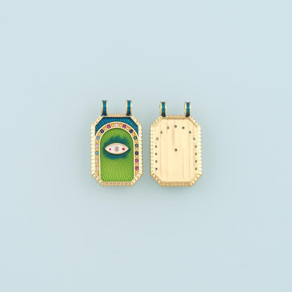 Gold Eye Charm,18K Gold Filled Rectangle Evil Eye Pendant,Enamel Evil Eye Charm Bracelet Necklace for DIY Jewelry Making Supp