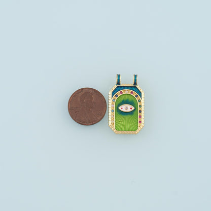 Gold Eye Charm,18K Gold Filled Rectangle Evil Eye Pendant,Enamel Evil Eye Charm Bracelet Necklace for DIY Jewelry Making Supp
