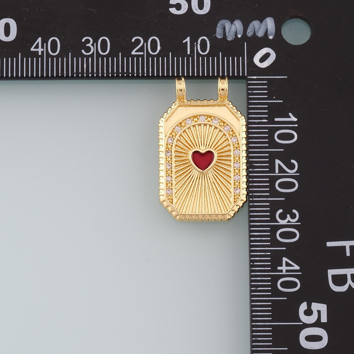 18K Gold Filled Rectangle Heart Pendant,CZ Micro Pave Heart Charm Bracelet Necklace for DIY Jewelry Making Supply