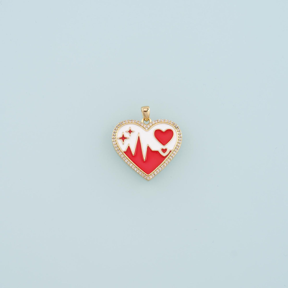 18K Gold Filled Heart Pendant,Enamel Heart Charm Bracelet Necklace for DIY Jewelry Making Supply