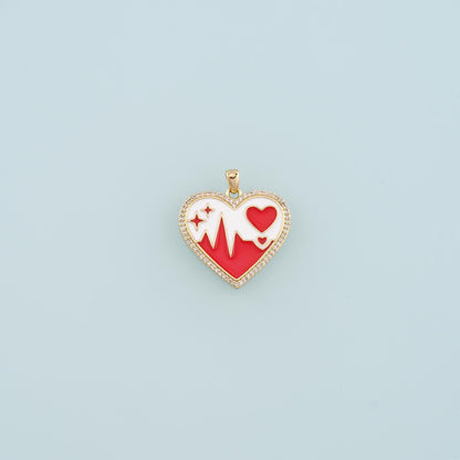 18K Gold Filled Heart Pendant,Enamel Heart Charm Bracelet Necklace for DIY Jewelry Making Supply