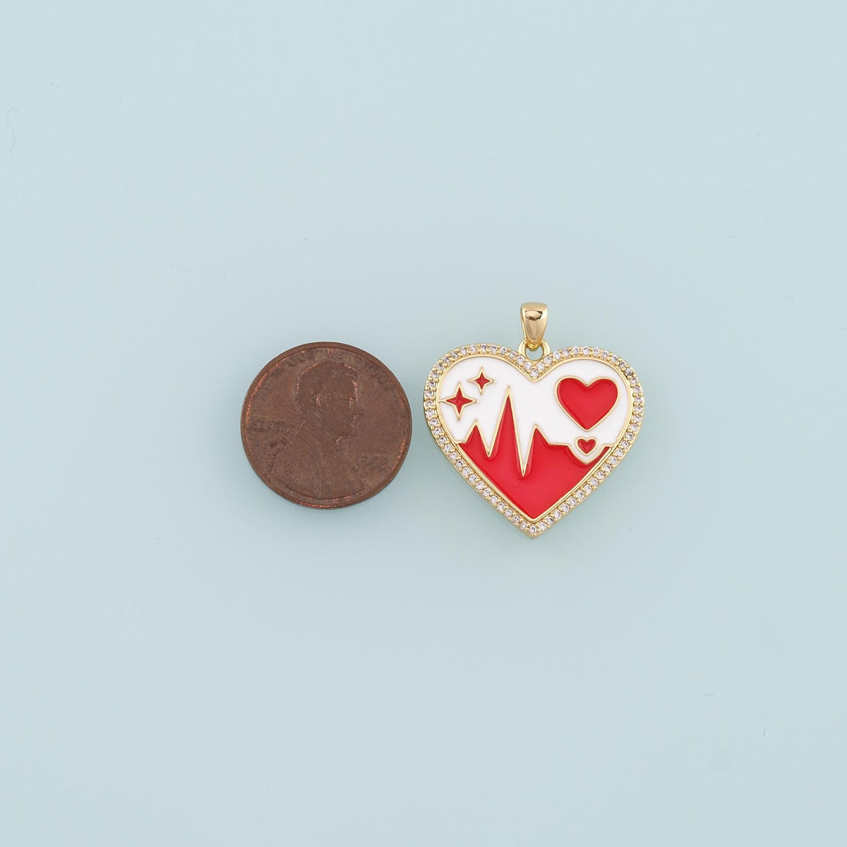 18K Gold Filled Heart Pendant,Enamel Heart Charm Bracelet Necklace for DIY Jewelry Making Supply