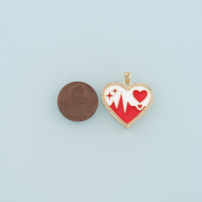 18K Gold Filled Heart Pendant,Enamel Heart Charm Bracelet Necklace for DIY Jewelry Making Supply