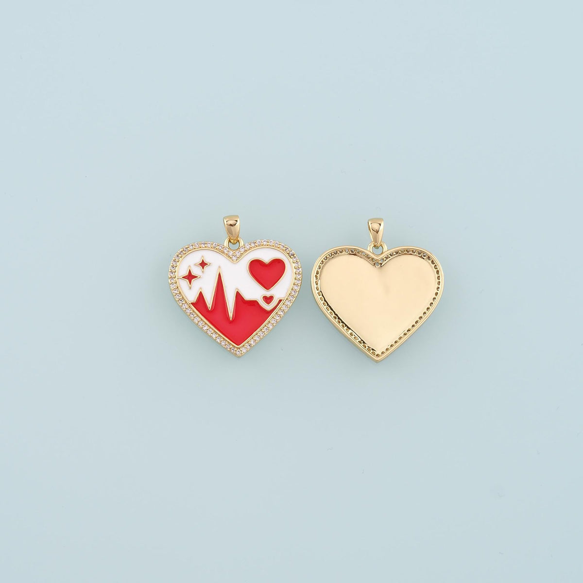 18K Gold Filled Heart Pendant,Enamel Heart Charm Bracelet Necklace for DIY Jewelry Making Supply