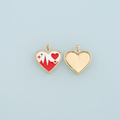 18K Gold Filled Heart Pendant,Enamel Heart Charm Bracelet Necklace for DIY Jewelry Making Supply