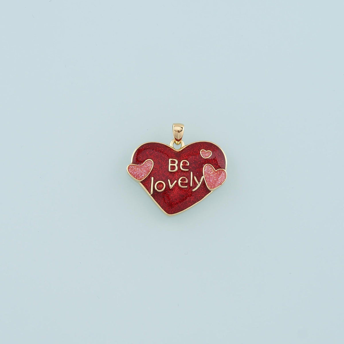 18K Gold Filled Heart Pendant,Enamel Be Lovely Charm Bracelet Necklace for DIY Jewelry Making Supply