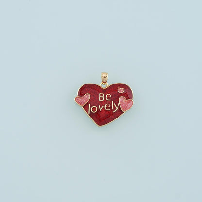 18K Gold Filled Heart Pendant,Enamel Be Lovely Charm Bracelet Necklace for DIY Jewelry Making Supply