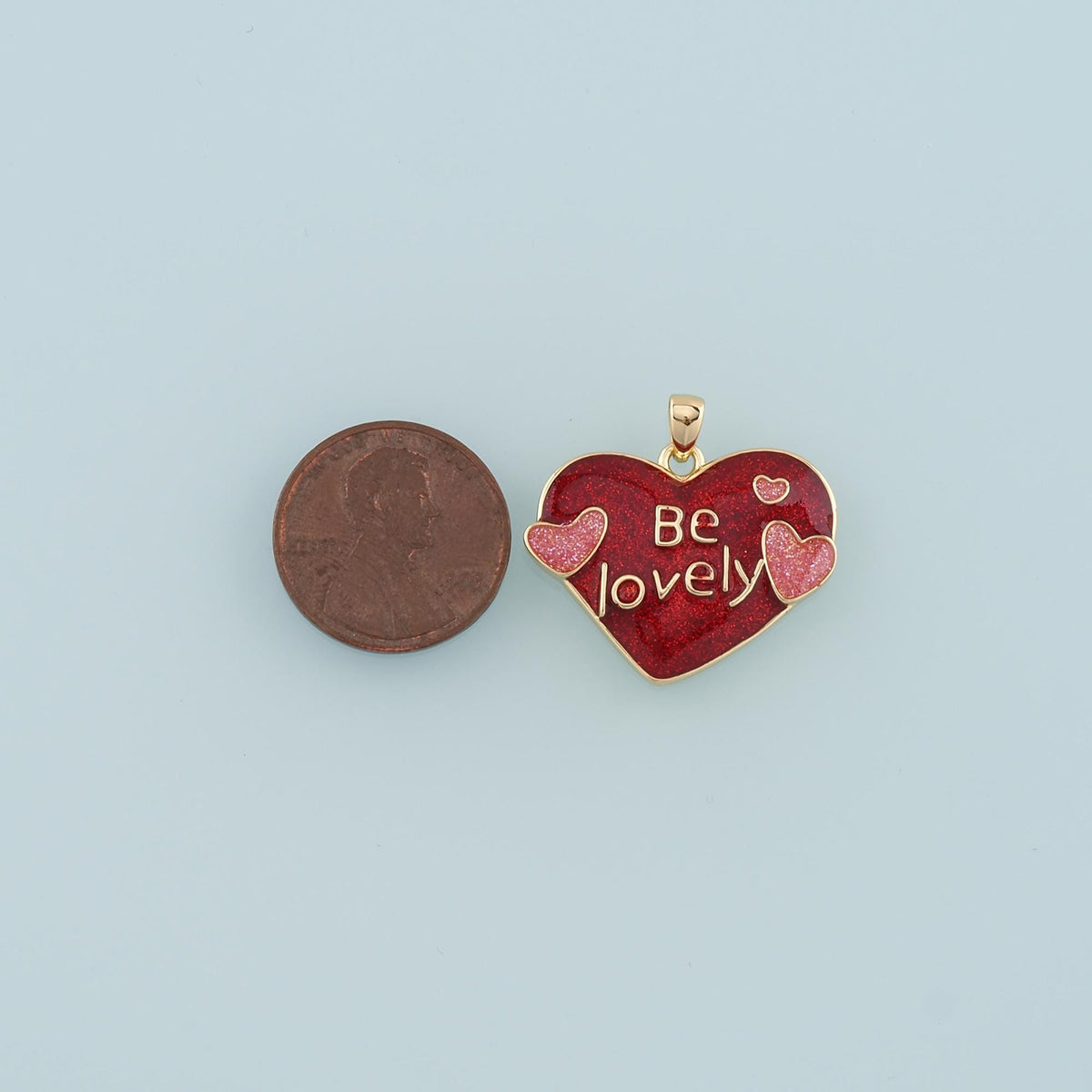 18K Gold Filled Heart Pendant,Enamel Be Lovely Charm Bracelet Necklace for DIY Jewelry Making Supply