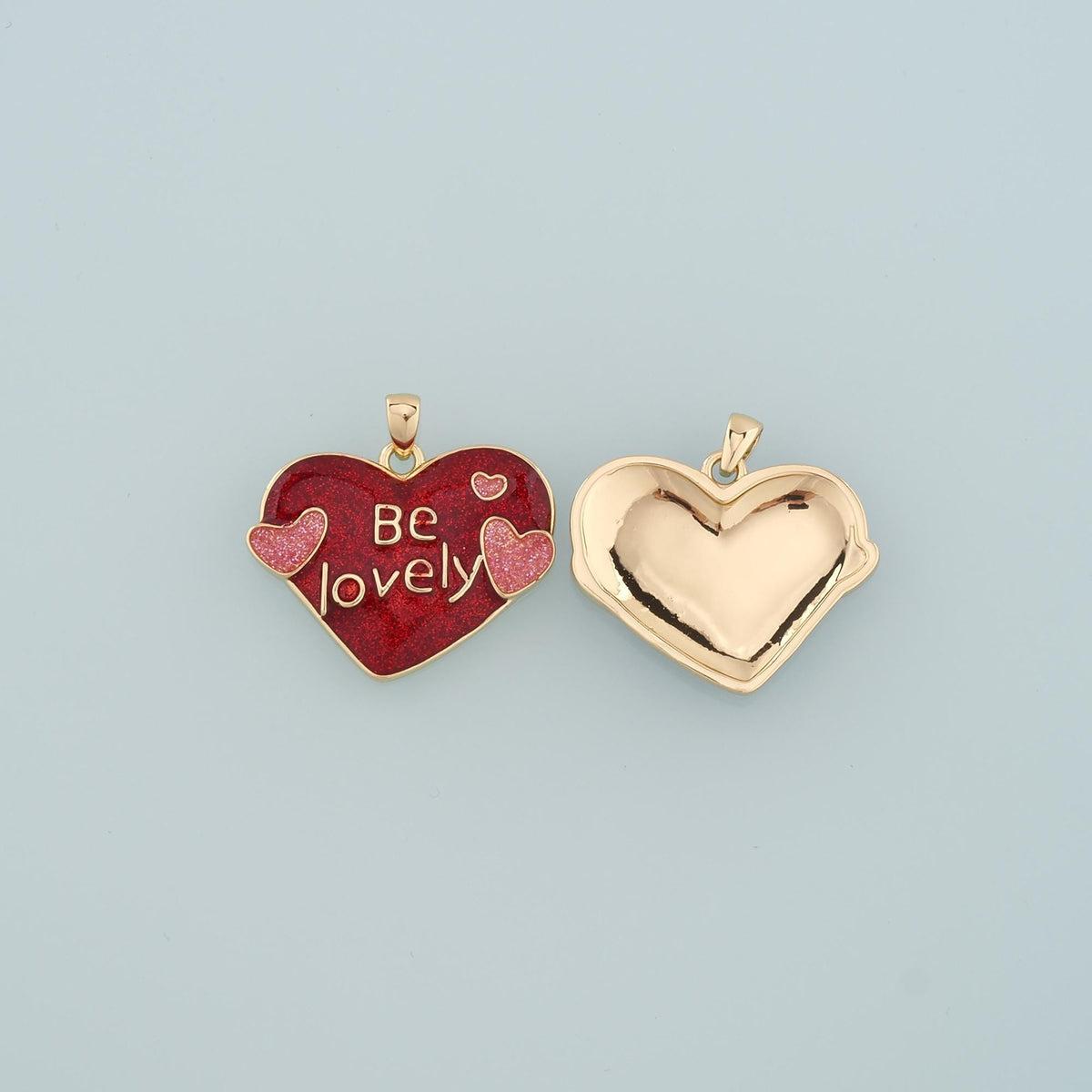 18K Gold Filled Heart Pendant,Enamel Be Lovely Charm Bracelet Necklace for DIY Jewelry Making Supply