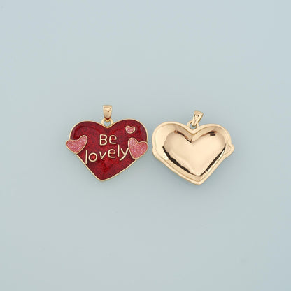 18K Gold Filled Heart Pendant,Enamel Be Lovely Charm Bracelet Necklace for DIY Jewelry Making Supply