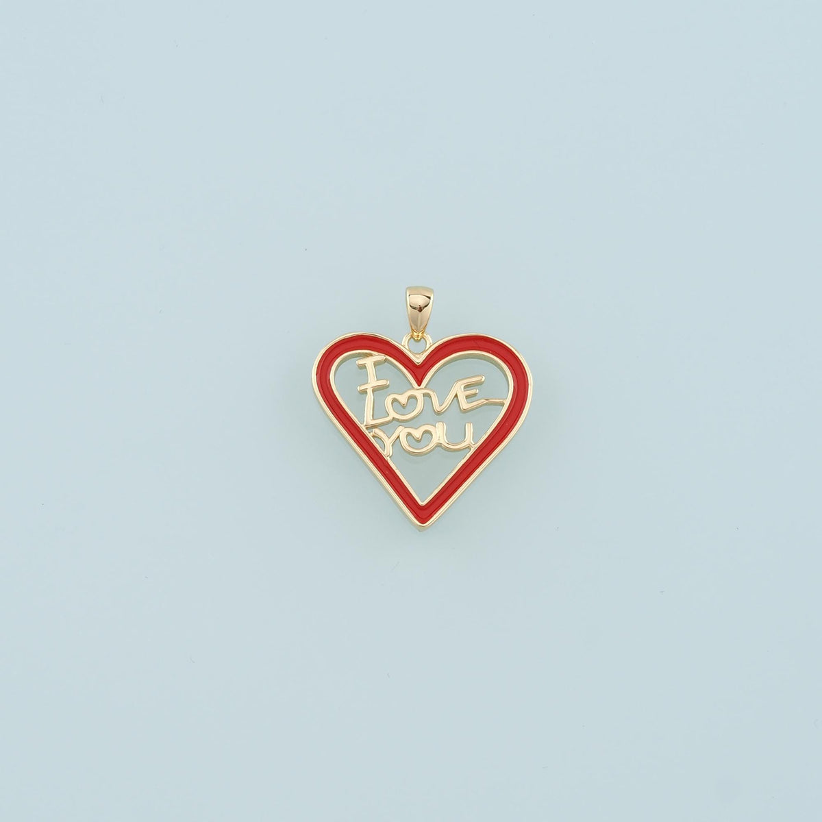 18K Gold Filled Heart Pendant,Enamel I Love You Charm Bracelet Necklace for DIY Jewelry Making Supply