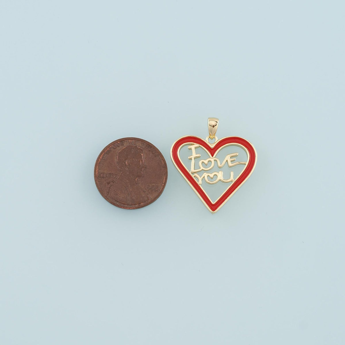 18K Gold Filled Heart Pendant,Enamel I Love You Charm Bracelet Necklace for DIY Jewelry Making Supply