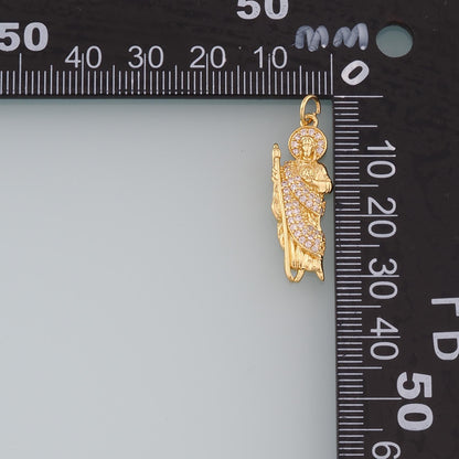 18K Gold Filled Saint Jude Pendant,CZ Micro Pave Religion Charm Bracelet Necklace for DIY Jewelry Making Supply