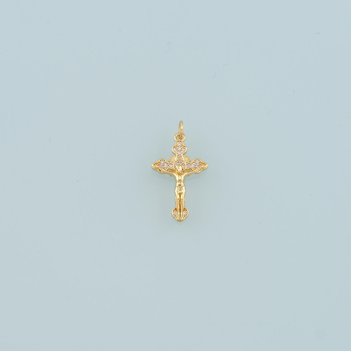 Gold Jesus Charms,18K Gold Filled Cross Pendant,CZ Micro Pave Religion Charm Bracelet Necklace for DIY Jewelry Making Supply