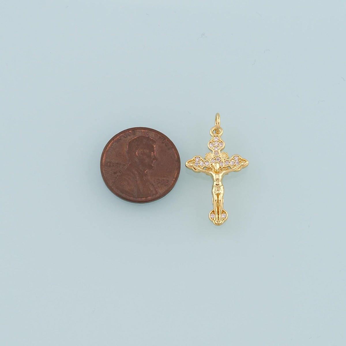 Gold Jesus Charms,18K Gold Filled Cross Pendant,CZ Micro Pave Religion Charm Bracelet Necklace for DIY Jewelry Making Supply