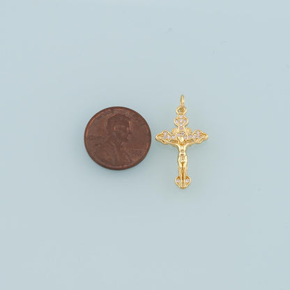 Gold Jesus Charms,18K Gold Filled Cross Pendant,CZ Micro Pave Religion Charm Bracelet Necklace for DIY Jewelry Making Supply
