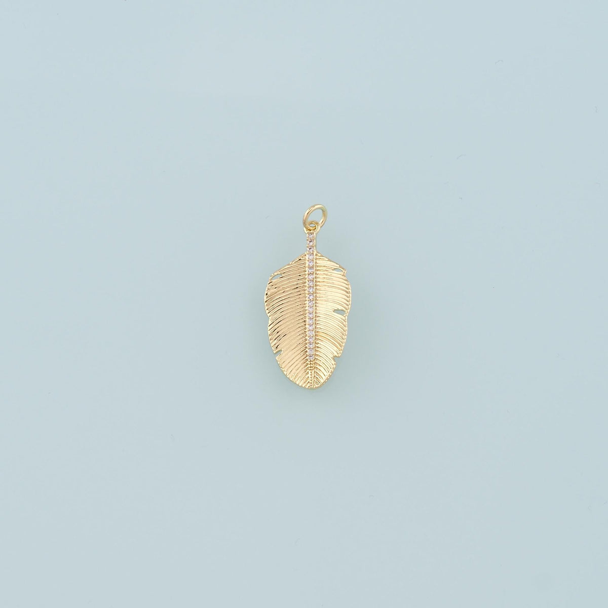 18K Gold Filled Cubic Zirconia Leaf Charm Pendant for Jewelry Making