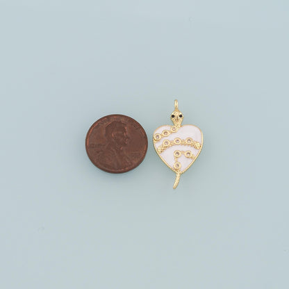 18K Gold Filled Heart Snake Pendant,Enamel Snake Charm Bracelet Necklace for DIY Jewelry Making Supply