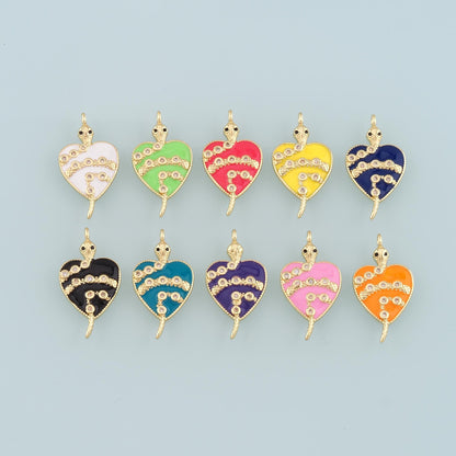 18K Gold Filled Heart Snake Pendant,Enamel Snake Charm Bracelet Necklace for DIY Jewelry Making Supply