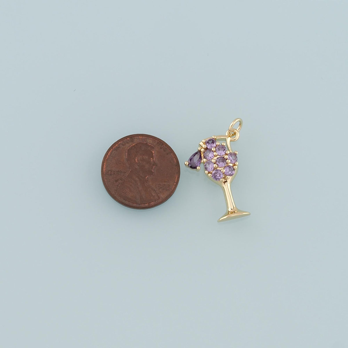 18K Gold Filled Wine Glass Pendant,CZ Micro Pave Wine Glass Charm Bracelet Necklace for DIY Jewelry Making Supply