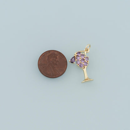 18K Gold Filled Wine Glass Pendant,CZ Micro Pave Wine Glass Charm Bracelet Necklace for DIY Jewelry Making Supply