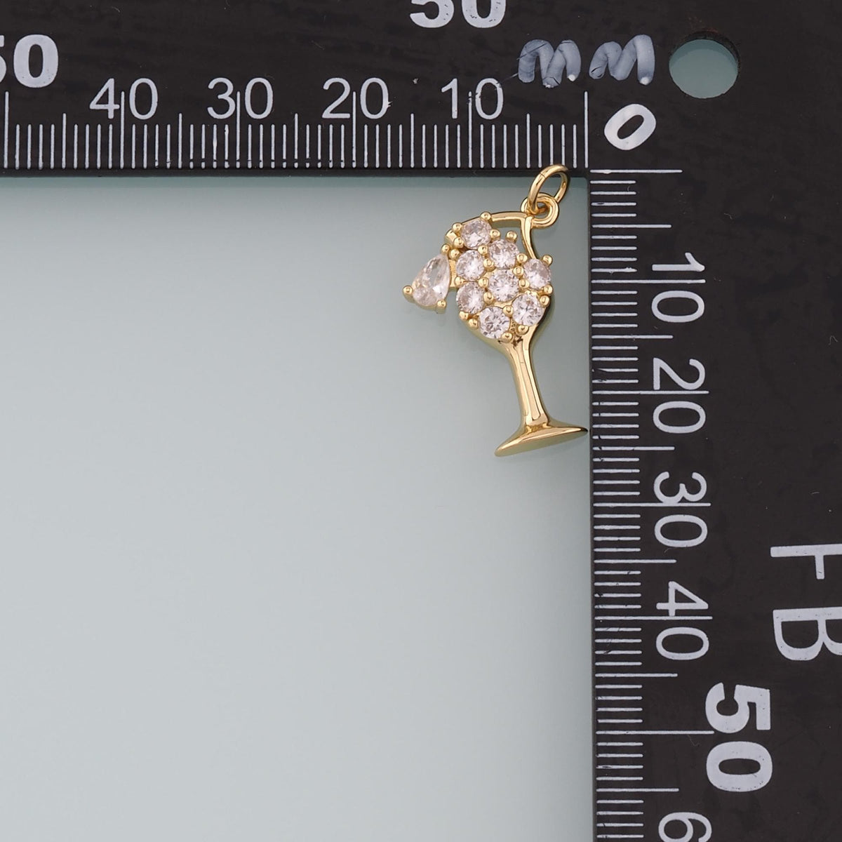 18K Gold Filled Wine Glass Pendant,CZ Micro Pave Wine Glass Charm Bracelet Necklace for DIY Jewelry Making Supply