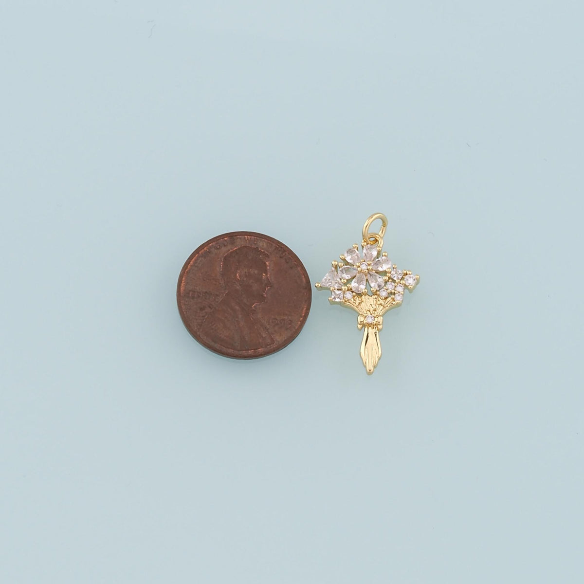 18K Gold Filled Cubic Zirconia Flower Charm Pendant for Jewelry Making