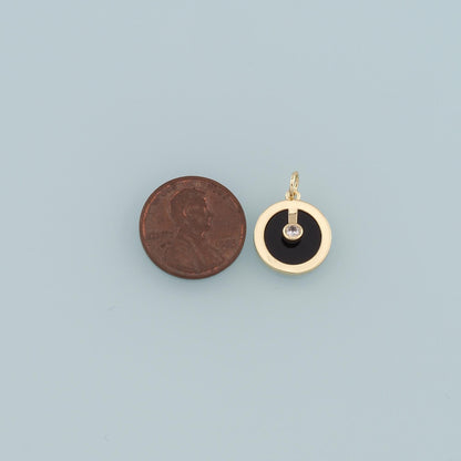18K Gold Filled Round Pendant,Enamel Round Charm Bracelet Necklace for DIY Jewelry Making Supply