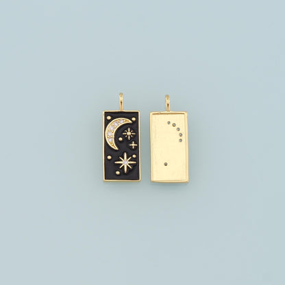 18K Gold Filled Star Moon Pendant,Enamel Celestial Charm Bracelet Necklace for DIY Jewelry Making Supply