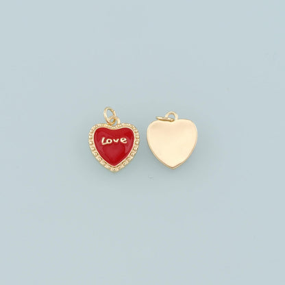 18K Gold Filled Heart Pendant,Enamel Love Charm Bracelet Necklace for DIY Jewelry Making Supply