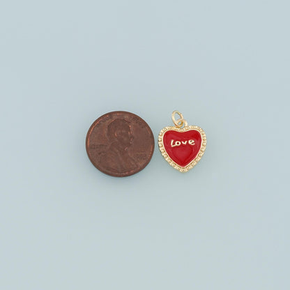 18K Gold Filled Heart Pendant,Enamel Love Charm Bracelet Necklace for DIY Jewelry Making Supply