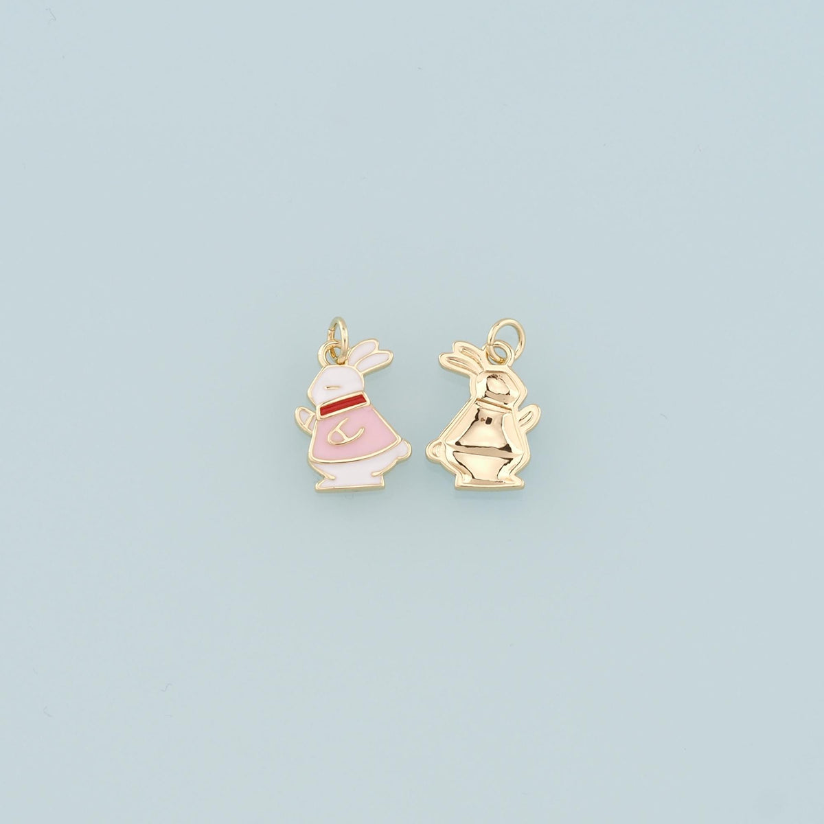 18K Gold Filled Rabbit Pendant,Enamel Animal Charm Bracelet Necklace for DIY Jewelry Making Supply