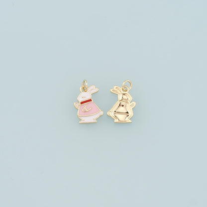 18K Gold Filled Rabbit Pendant,Enamel Animal Charm Bracelet Necklace for DIY Jewelry Making Supply