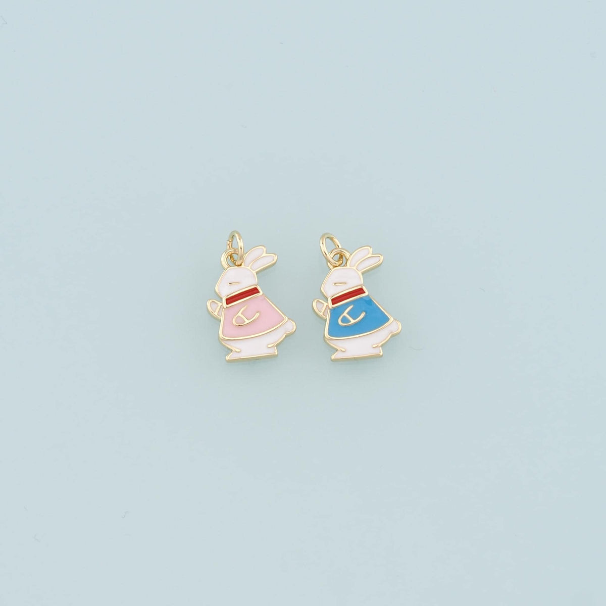 18K Gold Filled Rabbit Pendant,Enamel Animal Charm Bracelet Necklace for DIY Jewelry Making Supply