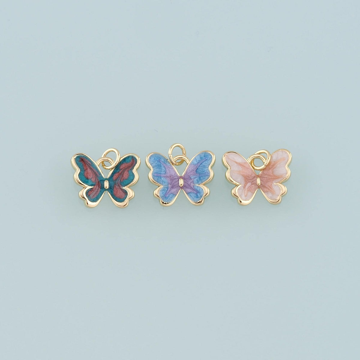 18K Gold Filled Butterfly Pendant,Enamel Butterfly Charm Bracelet Necklace for DIY Jewelry Making Supply