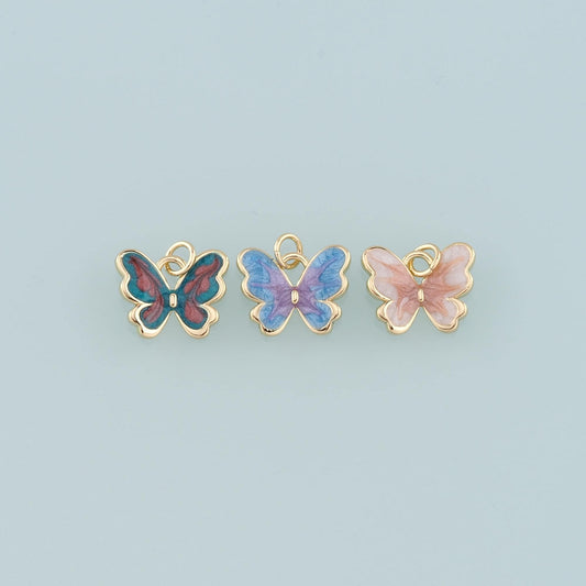 18K Gold Filled Butterfly Pendant,Enamel Butterfly Charm Bracelet Necklace for DIY Jewelry Making Supply