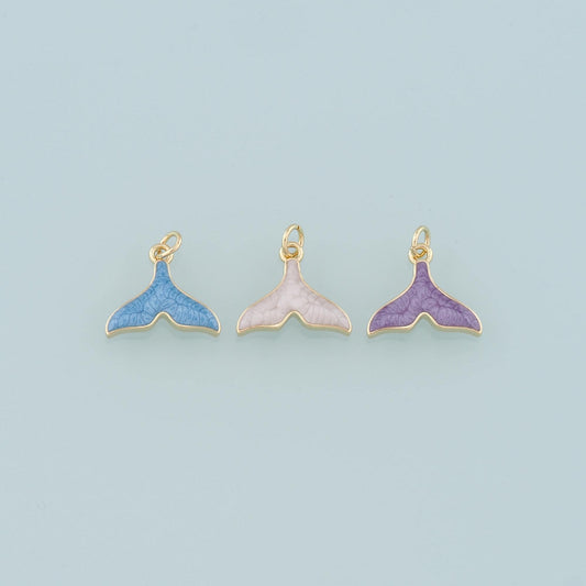18K Gold Filled Mermaid Tail Pendant,Enamel Tail Charm Bracelet Necklace for DIY Jewelry Making Supply
