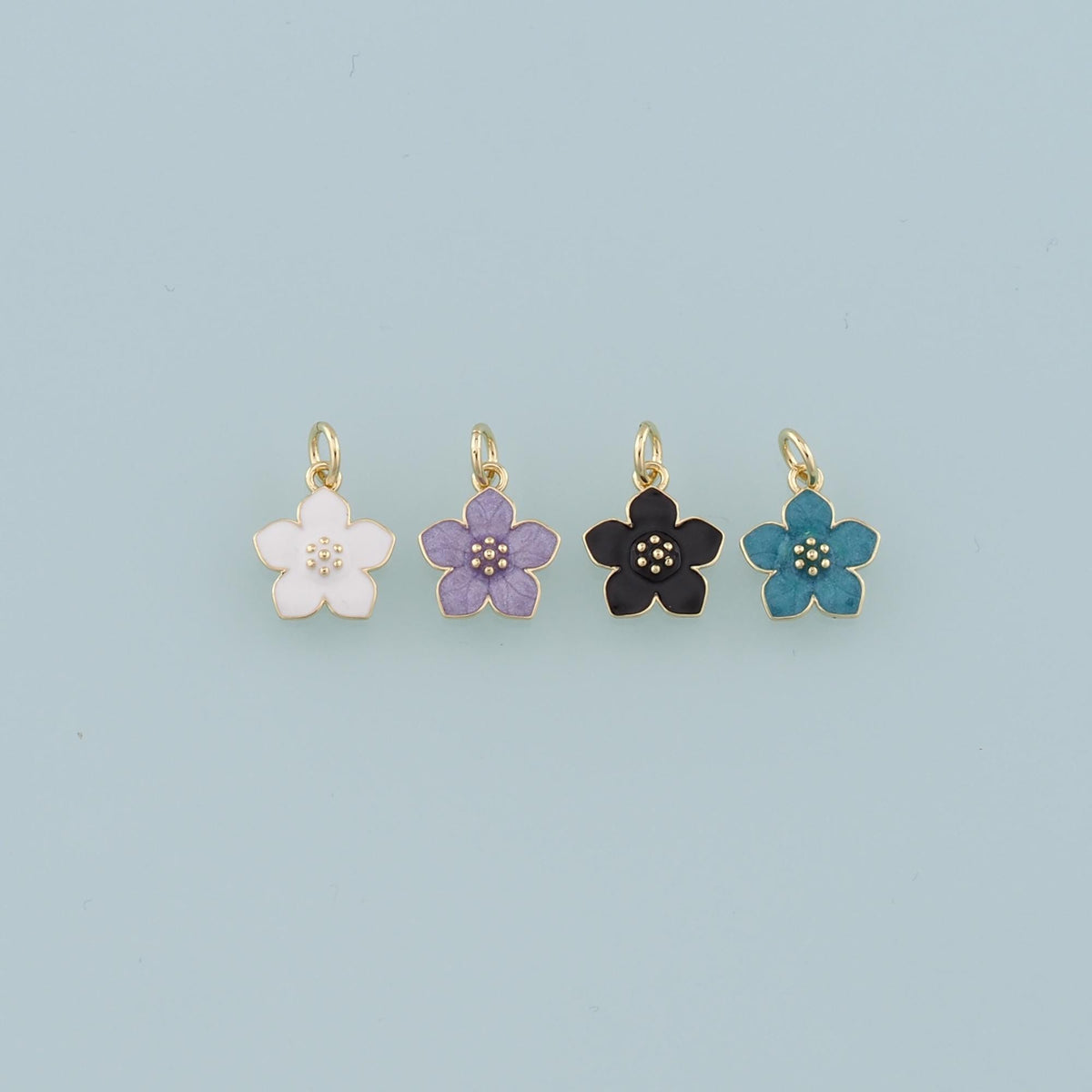 18K Gold Filled Enamel Flower Charm Pendant for Jewelry Making