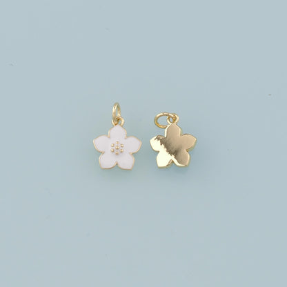 18K Gold Filled Enamel Flower Charm Pendant for Jewelry Making